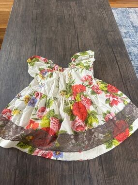 Matilda Jane White Floral Dress with Red & Green Accents